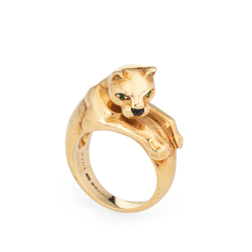 Cartier Gold Panther Ring with Green Eyes